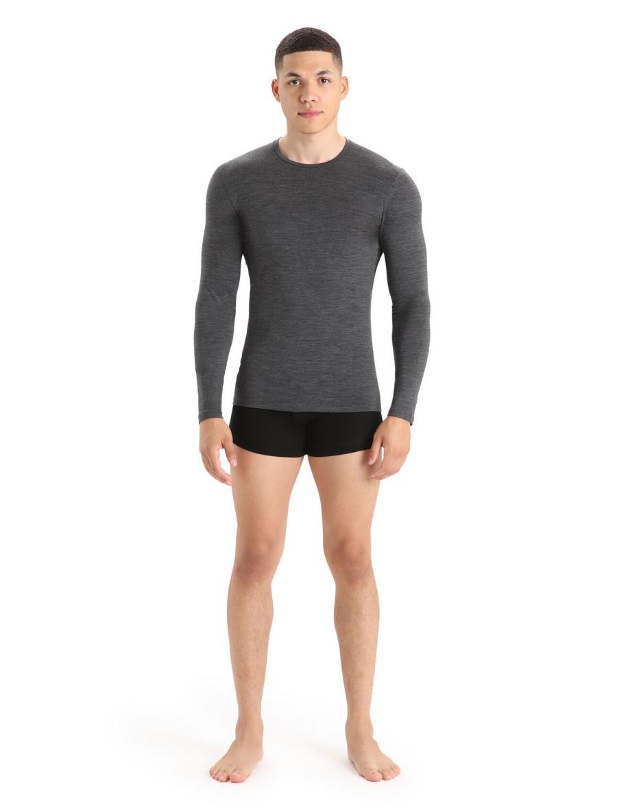 Sous Vêtement Icebreaker Merino Anatomica Long Sleeve Crewe T-Shirt Homme Noir Grise | FR 1291NWYB